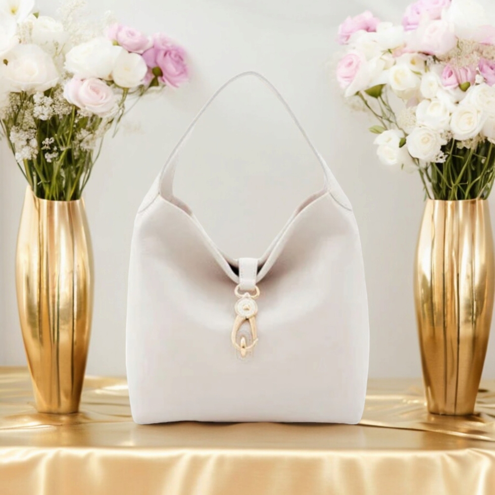 Dooney & Bourke Hobo Bag-Cream Belvedere Logo Lock 11.5x12x5 -EUC $398 Retail - Picture 3 of 15